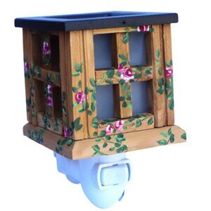 Wood Plug In Scented Wax Warmer with Painted Roses Shabby Cottage Chic Decor